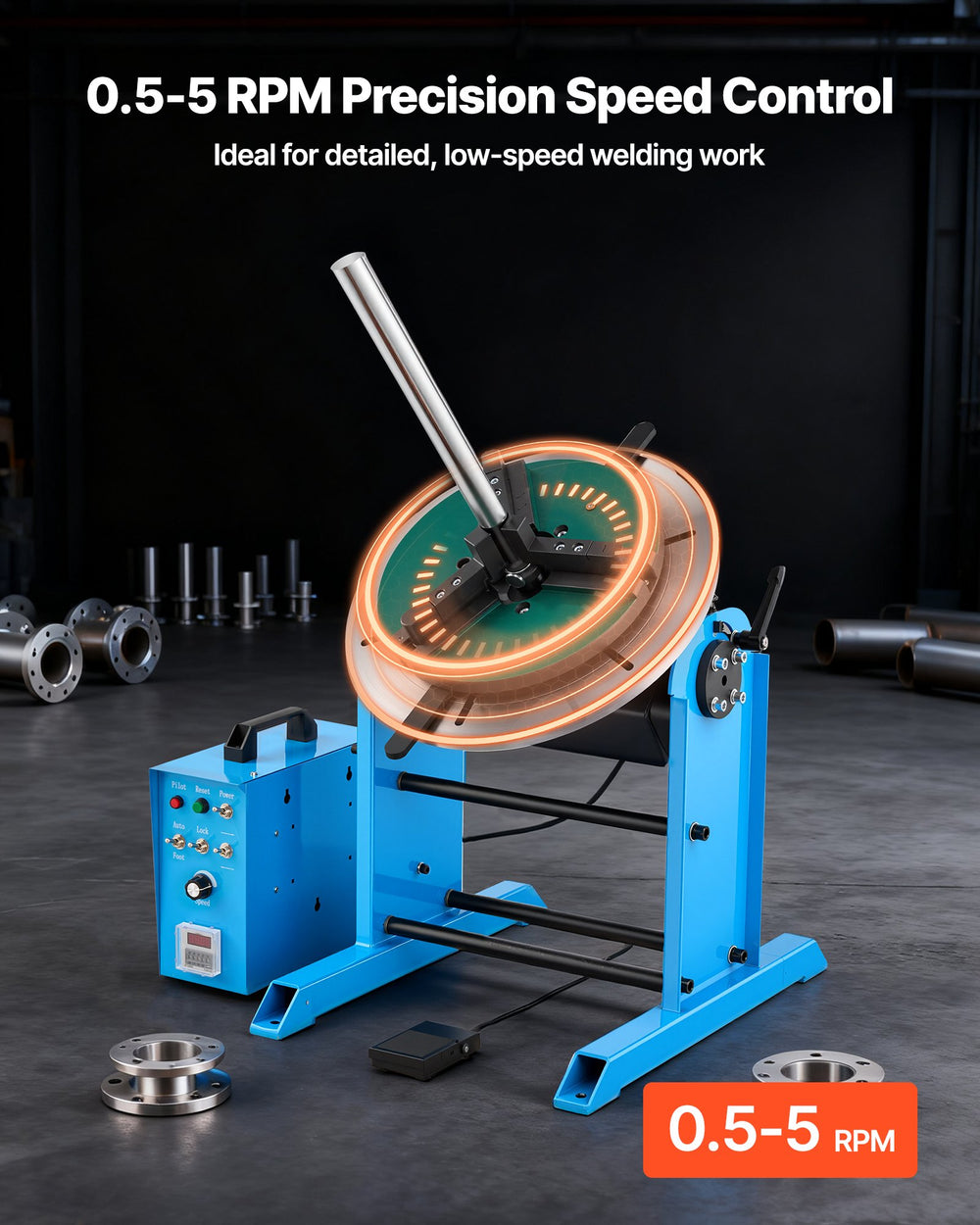 VEVOR Rotary Welding Positioner, 441 lbs Load Capacity, -45° to 90° Tilt Angle Welding Positioner Turntable Table, 0.5-5 RPM Speed Control, Electric and Foot Pedal, for Cutting, Grinding, Assembly