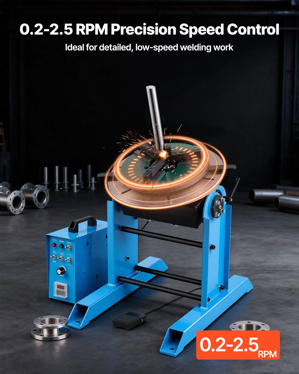 VEVOR Rotary Welding Positioner, 661 lbs Load Capacity, -45° to 90° Tilt Angle Welding Positioner Turntable Table, 0.2-2.5 RPM Speed Control, Electric and Foot Pedal, for Cutting, Grinding, Assembly