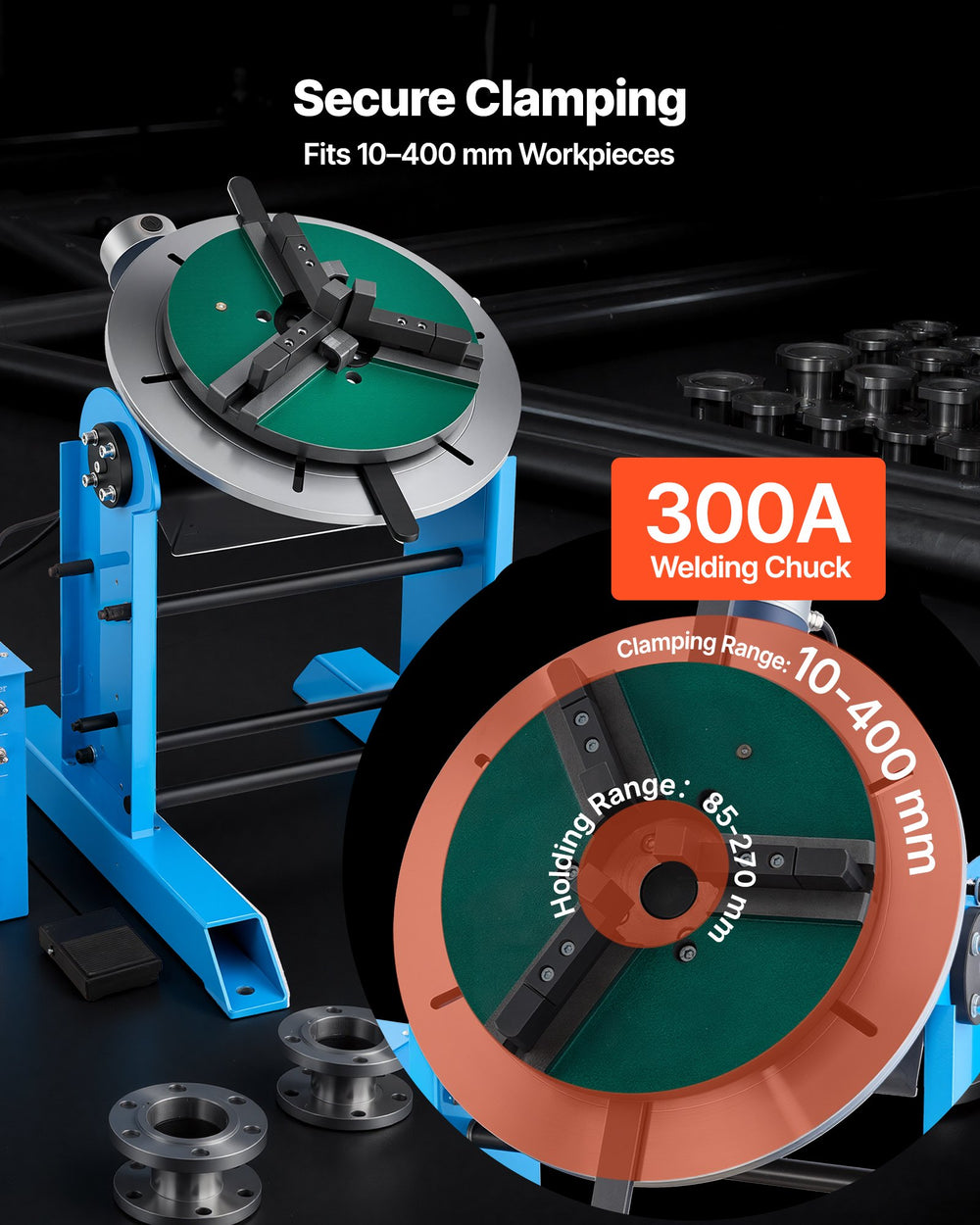 VEVOR Rotary Welding Positioner, 661 lbs Load Capacity, -45° to 90° Tilt Angle Welding Positioner Turntable Table, 0.2-2.5 RPM Speed Control, Electric and Foot Pedal, for Cutting, Grinding, Assembly