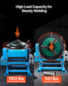 VEVOR Rotary Welding Positioner, 1102 lbs Load Capacity, -45° to 90° Tilt Angle Welding Positioner Turntable Table, 0.2-2 RPM Speed Control, Electric and Foot Pedal, for Cutting, Grinding, Assembly