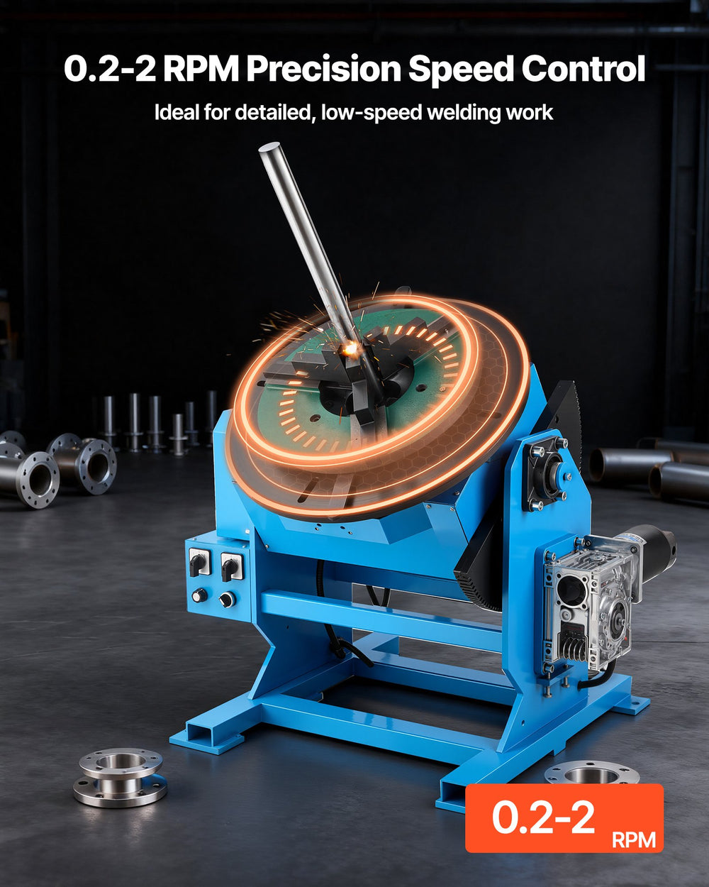 VEVOR Rotary Welding Positioner, 1102 lbs Load Capacity, -45° to 90° Tilt Angle Welding Positioner Turntable Table, 0.2-2 RPM Speed Control, Electric and Foot Pedal, for Cutting, Grinding, Assembly
