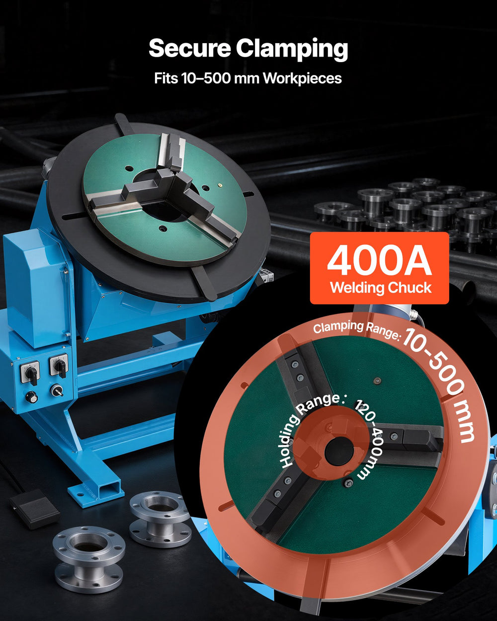 VEVOR Rotary Welding Positioner, 1102 lbs Load Capacity, -45° to 90° Tilt Angle Welding Positioner Turntable Table, 0.2-2 RPM Speed Control, Electric and Foot Pedal, for Cutting, Grinding, Assembly