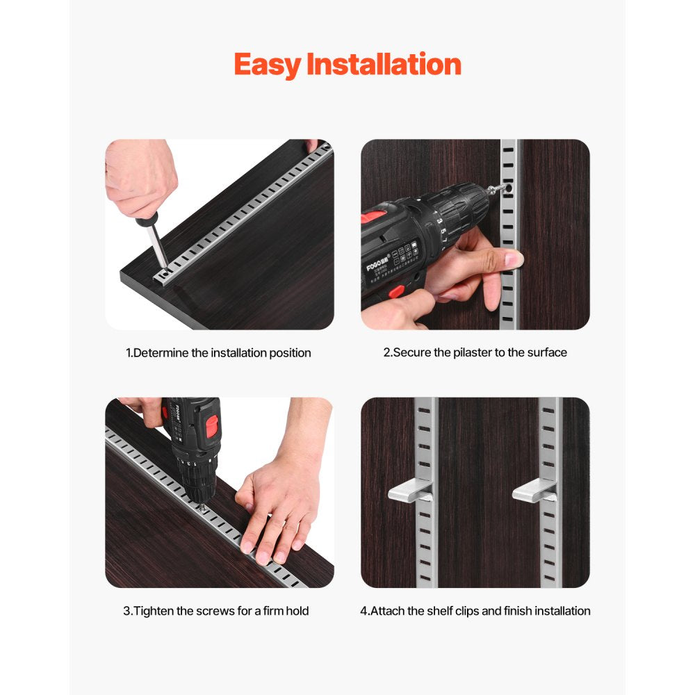 VEVOR Shelf Pilaster, 72.7-inch 20 Pack, Adjustable Shelf Brackets Steel Mortise Mount Pilaster Strip Standards with 140 Screws, Suitable for Wall Shelving System Cabinet Closet Organization