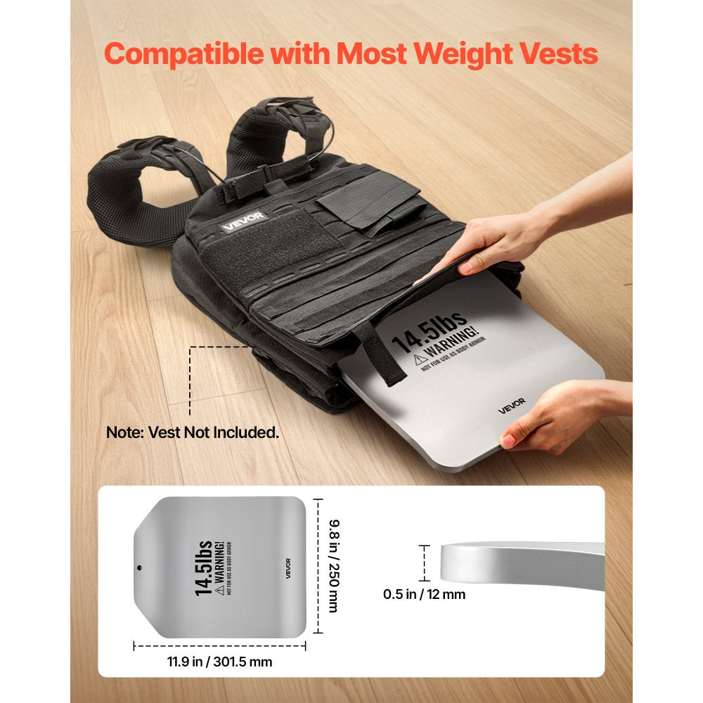 VEVOR Curved Weight Vest Plates, 14.5 LB Pairs, Premium Steel Tactical Weighted Plates for Vest, Ergonomic Design, for Strength Endurance Training, Running, Jogging, Fitness, Heavy Workouts