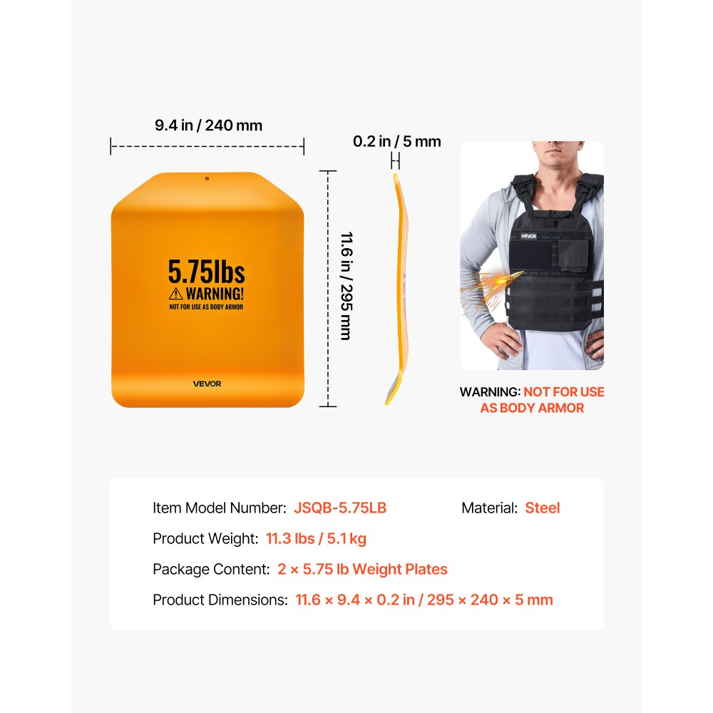 VEVOR Curved Weight Vest Plates, 5.75 LB Pairs, Premium Steel Tactical Weighted Plates for Vest, Ergonomic Design, for Strength Endurance Training, Running, Jogging, Fitness, Heavy Workouts