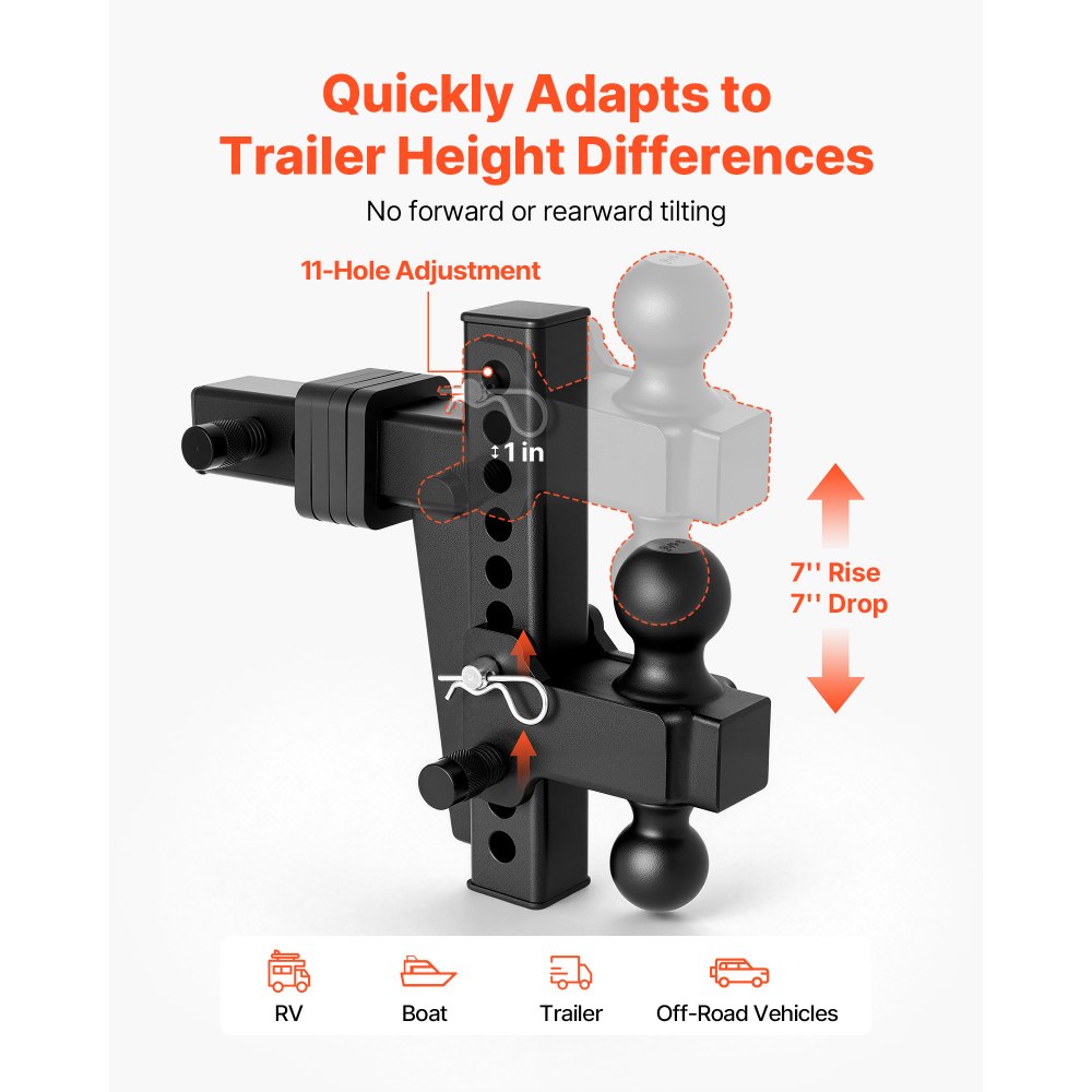 VEVOR Adjustable Trailer Hitch, Fit 2 Inch Receiver, Trailer Hitch Mount with 2 Inch & 2-5/16 Inch Balls, 18500 lbs GTW, 8 Inch Drop, Towing Ball Mounts for RVs, Off-Road Vehicles and Trucks, Black
