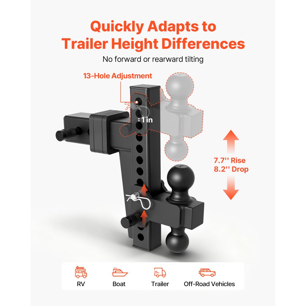 VEVOR Adjustable Trailer Hitch, Fit 2.5 Inch Receiver, Trailer Hitch Mount with 2 Inch & 2-5/16 Inch Balls, 18500 lbs GTW, 10 Inch Drop, Towing Ball Mounts for RVs, Off-Road Vehicles and Trucks, Black