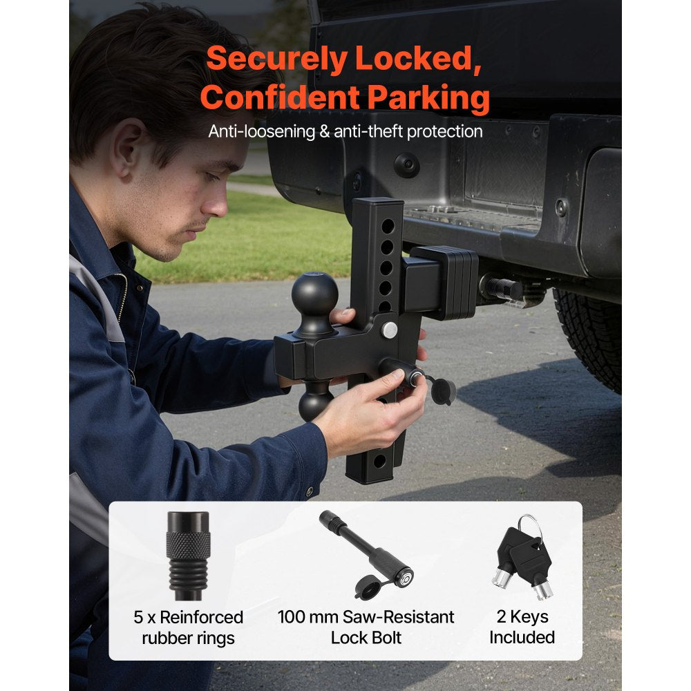 VEVOR Adjustable Trailer Hitch, Fit 2.5 Inch Receiver, Trailer Hitch Mount with 2 Inch & 2-5/16 Inch Balls, 18500 lbs GTW, 10 Inch Drop, Towing Ball Mounts for RVs, Off-Road Vehicles and Trucks, Black