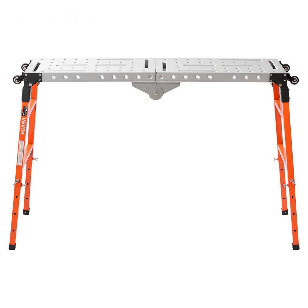 VEVOR 2-in-1 Foldable Welding Table 55" x 14" Work Bench 1100LBS Capacity, 5-Level Height Adjustable, Heavy-Duty Steel Welding Platform with 4 Wheels, 12 Tool Slots & 0.55" Fixture Holes for Workshops