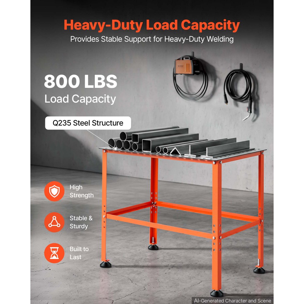 VEVOR Welding Table, 36" x 24" Welding Workbench with 800LBS Weight Capacity, Heavy-Duty Steel Work Table Platform with 0.63" Fixture Holes for Welding, Metal Fabrication, Assembly, Repair Tasks