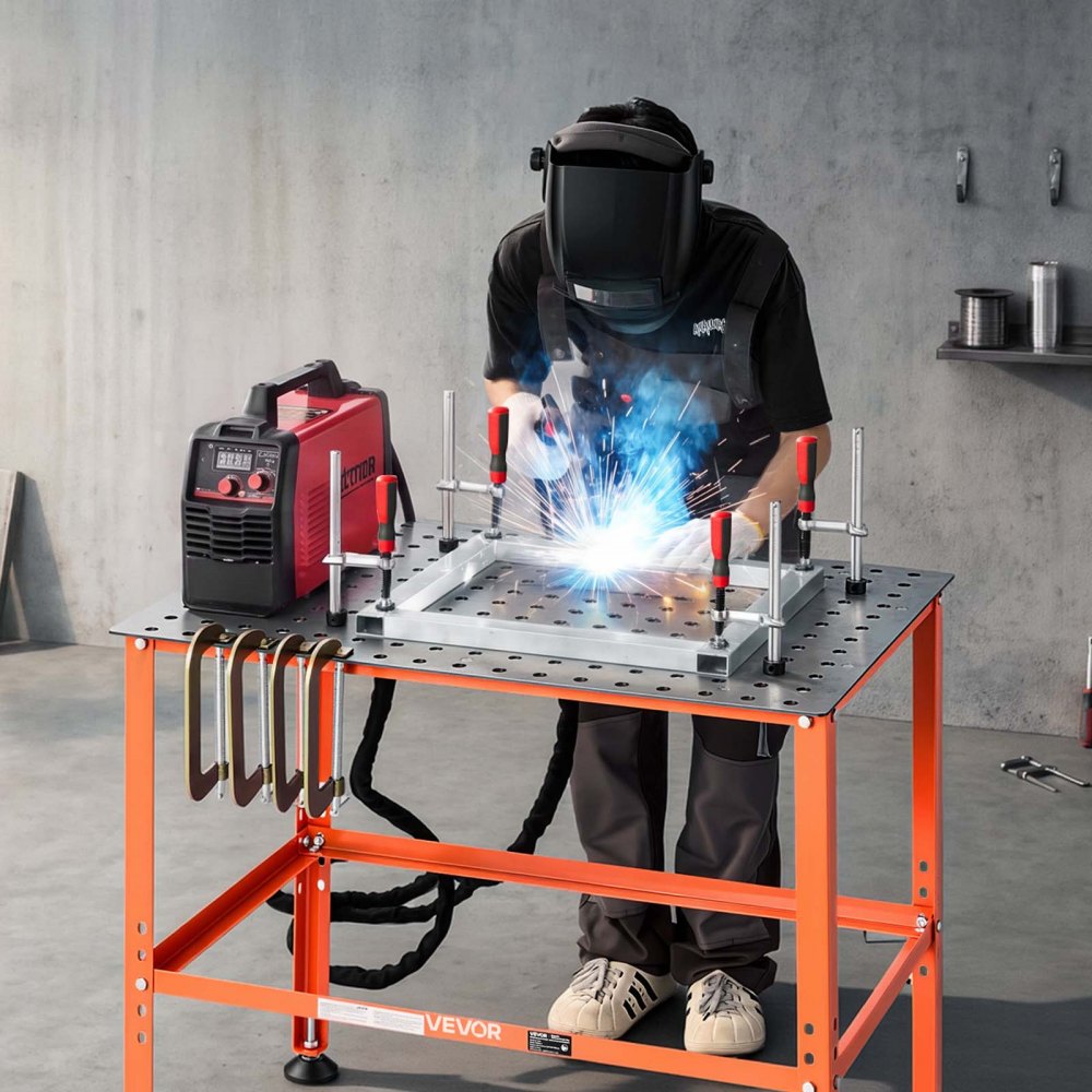 VEVOR Welding Table, 36" x 24" Welding Workbench with 800LBS Weight Capacity, Heavy-Duty Steel Work Table Platform with 0.63" Fixture Holes for Welding, Metal Fabrication, Assembly, Repair Tasks