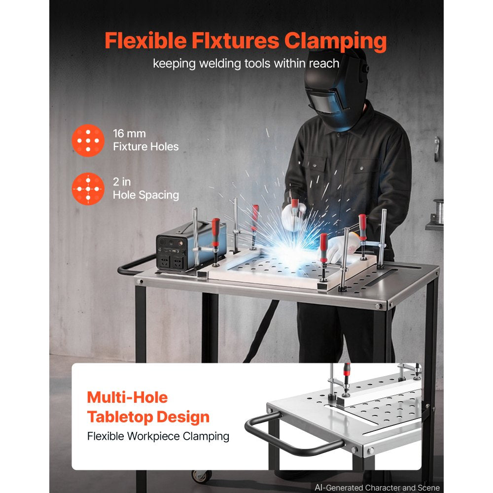 VEVOR Welding Table 36" x 18" Movable Welding Workbench 1200LBS Capacity, Heavy-Duty Steel Work Table Platform with 4 Lockable Casters, 4 Tool Slots, 0.63" Fixture Holes, Tool Tray for Workshops