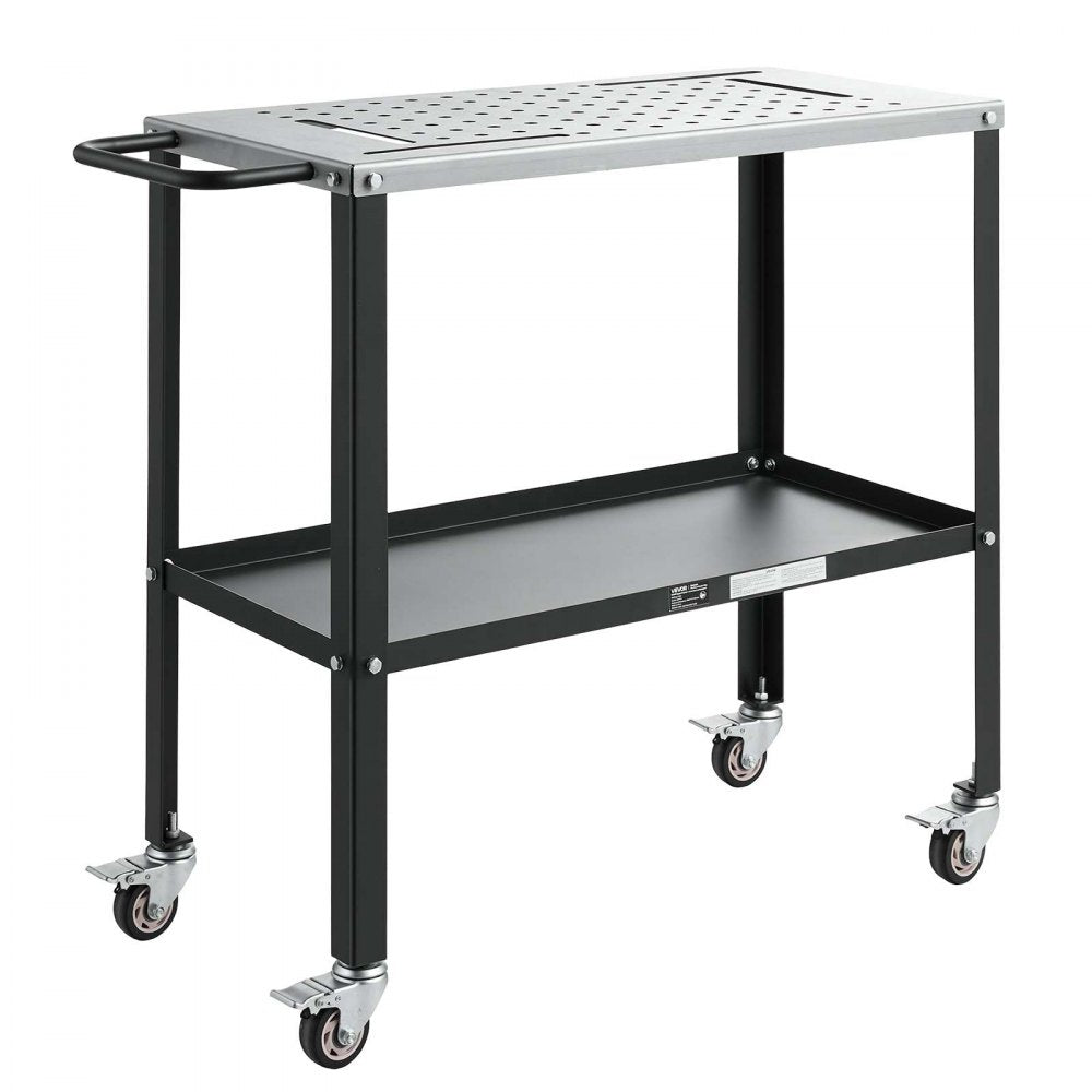 VEVOR Welding Table 36" x 18" Movable Welding Workbench 1200LBS Capacity, Heavy-Duty Steel Work Table Platform with 4 Lockable Casters, 4 Tool Slots, 0.63" Fixture Holes, Tool Tray for Workshops