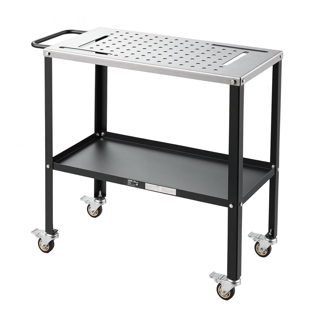 VEVOR Welding Table 36" x 18" Movable Welding Workbench 1200LBS Capacity, Heavy-Duty Steel Work Table Platform with 4 Lockable Casters, 4 Tool Slots, 0.63" Fixture Holes, Tool Tray for Workshops