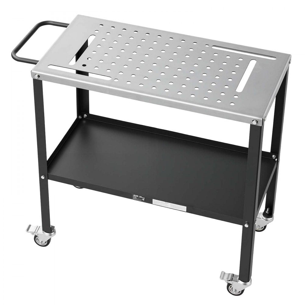VEVOR Welding Table 36" x 18" Movable Welding Workbench 1200LBS Capacity, Heavy-Duty Steel Work Table Platform with 4 Lockable Casters, 4 Tool Slots, 0.63" Fixture Holes, Tool Tray for Workshops