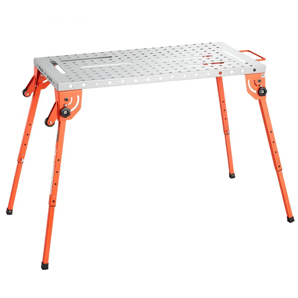 VEVOR Foldable Welding Table, 44" x 21" Welding Workbench 500LBS Capacity, 4-Level Adjustable Height, Heavy-Duty Steel Work Table with 6 Tool Slots & 0.63" Fixture Holes for Welding Assembly Repair