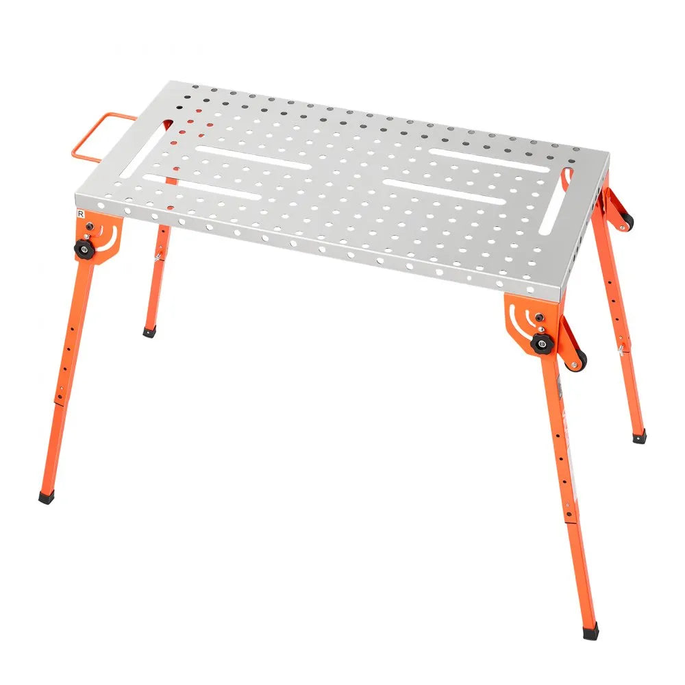 VEVOR Foldable Welding Table, 44" x 21" Welding Workbench 500LBS Capacity, 4-Level Adjustable Height, Heavy-Duty Steel Work Table with 6 Tool Slots & 0.63" Fixture Holes for Welding Assembly Repair