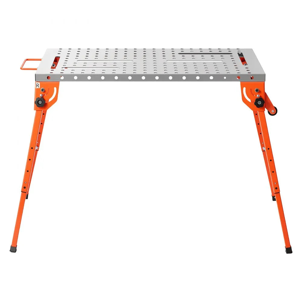VEVOR Foldable Welding Table, 44" x 21" Welding Workbench 500LBS Capacity, 4-Level Adjustable Height, Heavy-Duty Steel Work Table with 6 Tool Slots & 0.63" Fixture Holes for Welding Assembly Repair