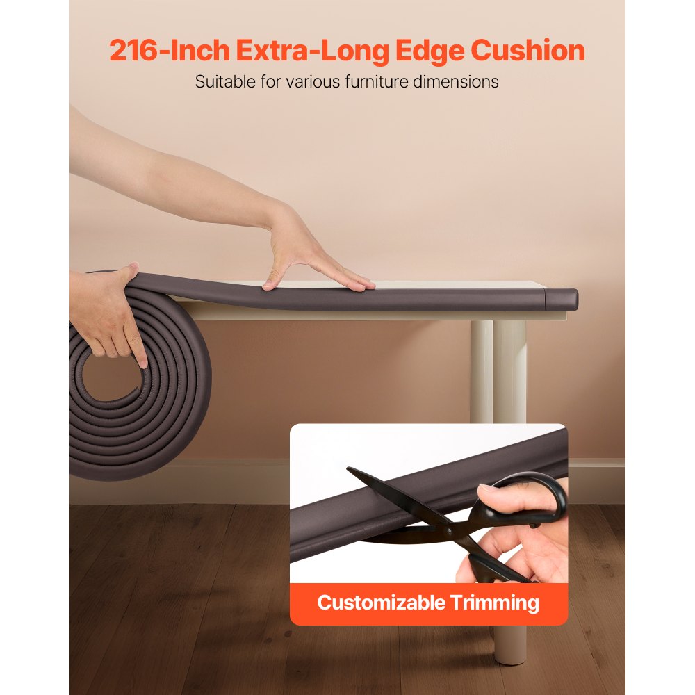 VEVOR Baby Proofing Edge Corner Protector, 18 ft Edge Cushion, 8 Corner Pads, Soft NBR Foam, 3M Adhesive, Child Proof Table Safety Bumper Guards, Easy Installation, for Furniture Fireplace Protection