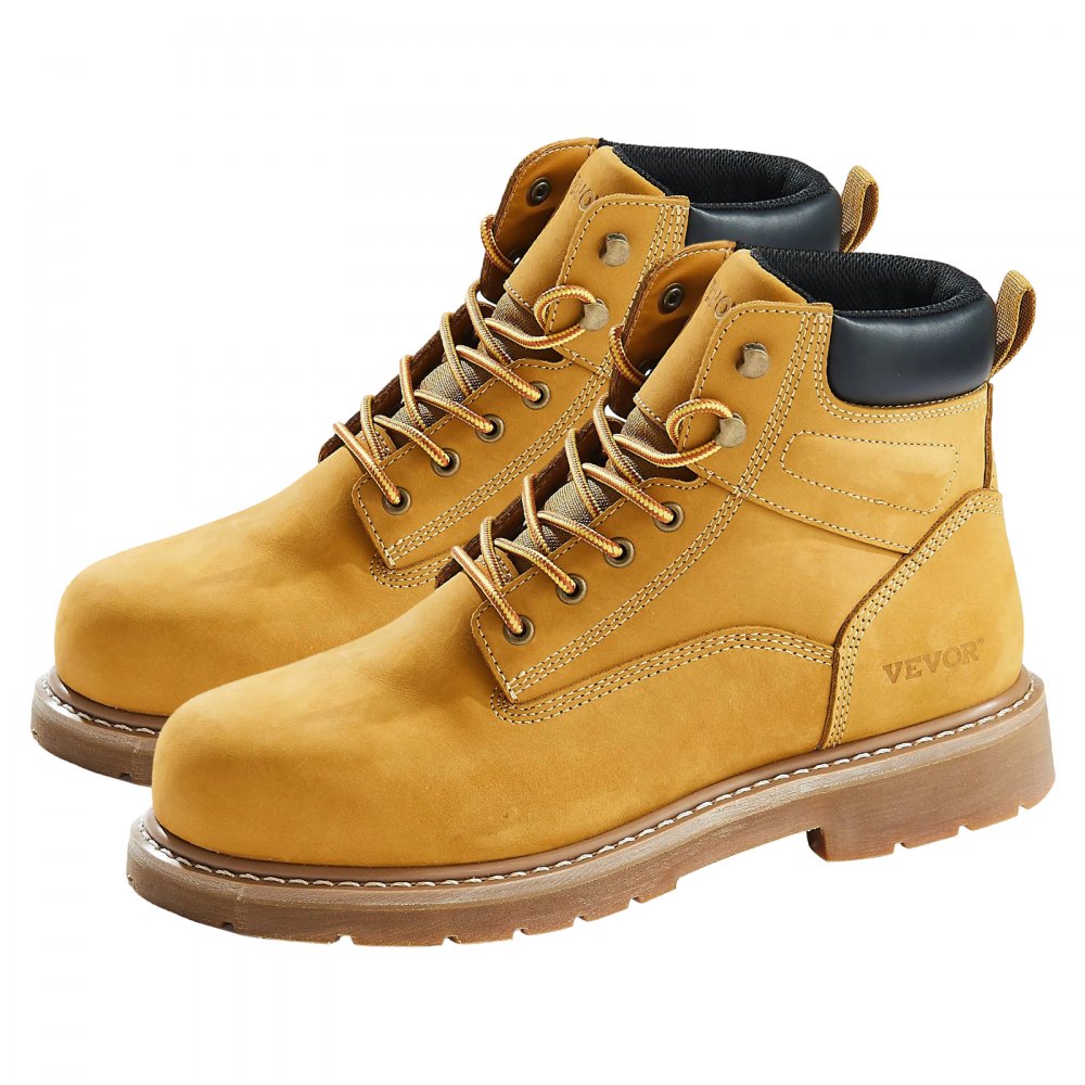VEVOR Steel Toe Work Boots, US Size 11, Waterproof Work Boots for Men, Slip-Resistant Work Boot, Lightweight and Breathable Rubber Sole Mens Boots for Industry Construction, Brown Yellow