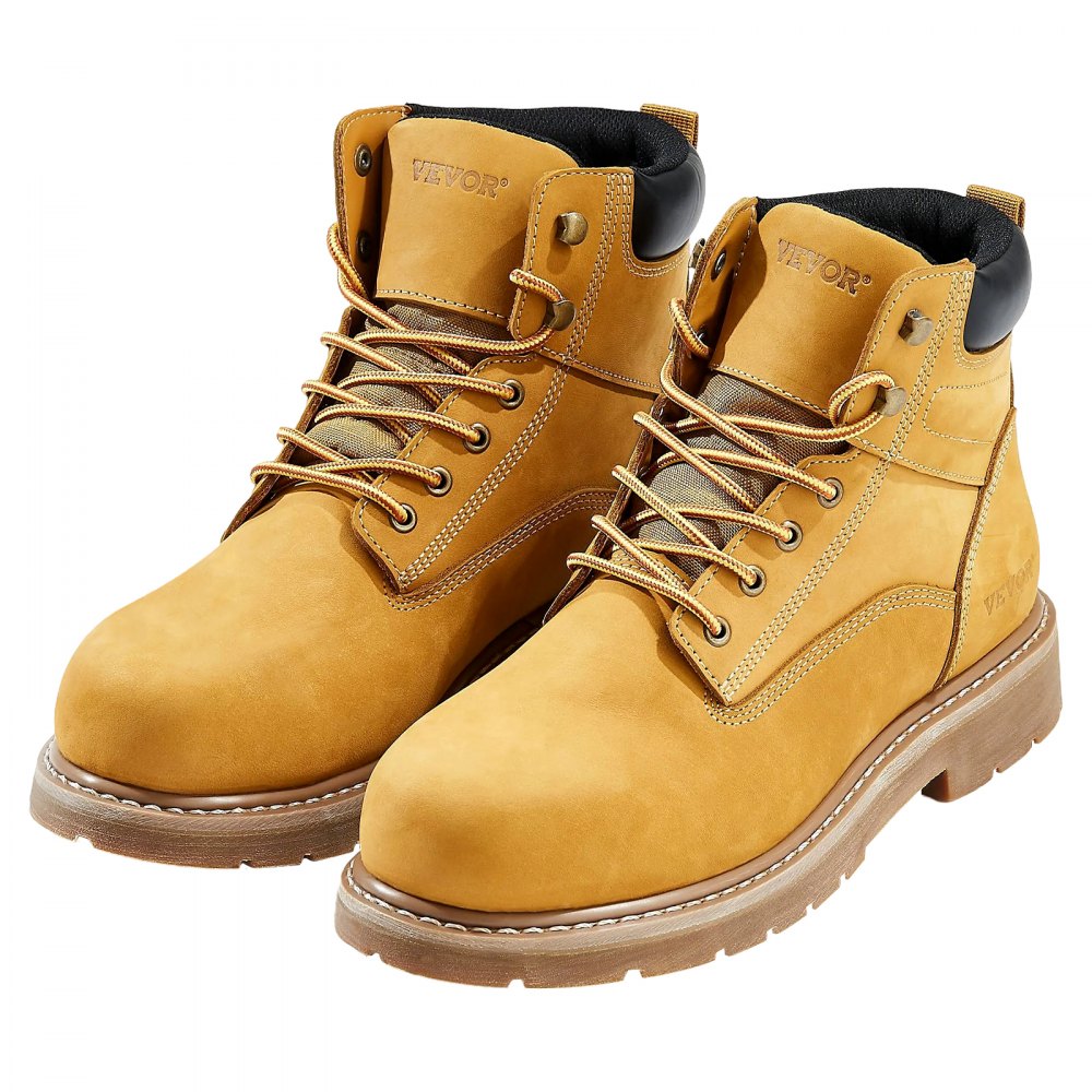 VEVOR Steel Toe Work Boots, US Size 11, Waterproof Work Boots for Men, Slip-Resistant Work Boot, Lightweight and Breathable Rubber Sole Mens Boots for Industry Construction, Brown Yellow