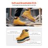 VEVOR Steel Toe Work Boots, US Size 12, Waterproof Work Boots for Men, Slip-Resistant Work Boot, Lightweight and Breathable Rubber Sole Mens Boots for Industry Construction, Brown Yellow
