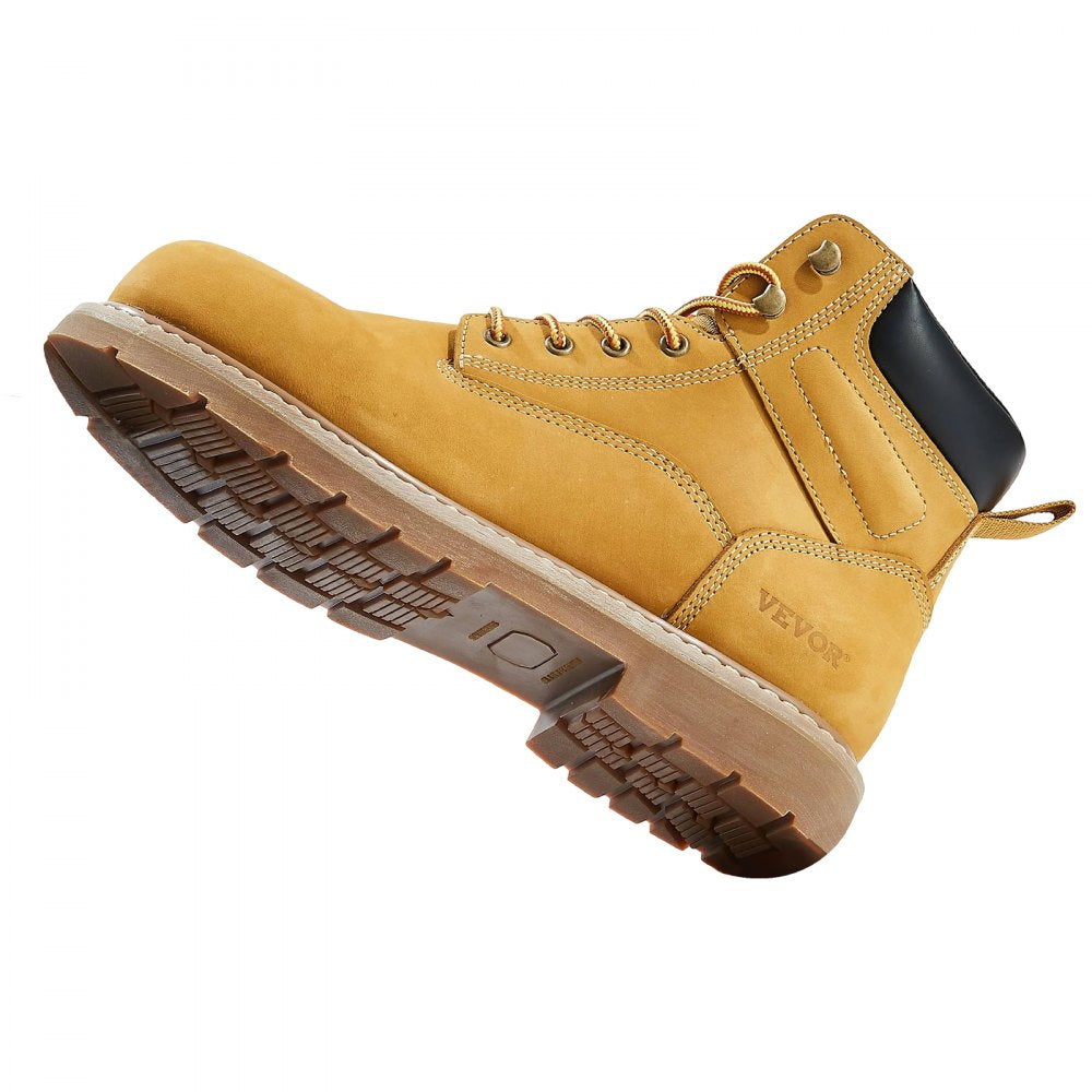 VEVOR Steel Toe Work Boots, US Size 8, Waterproof Work Boots for Men, Slip-Resistant Work Boot, Lightweight and Breathable Rubber Sole Mens Boots for Industry Construction, Brown Yellow