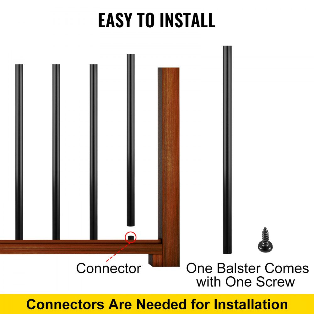 VEVOR Deck Balusters, 51 Pack Metal Deck Spindles, 32\"x0.75\" Staircase Baluster with Screws, Aluminum Alloy Deck Railing for Wood and Composite Deck, Circle Baluster for Outdoor Stair Deck Porch