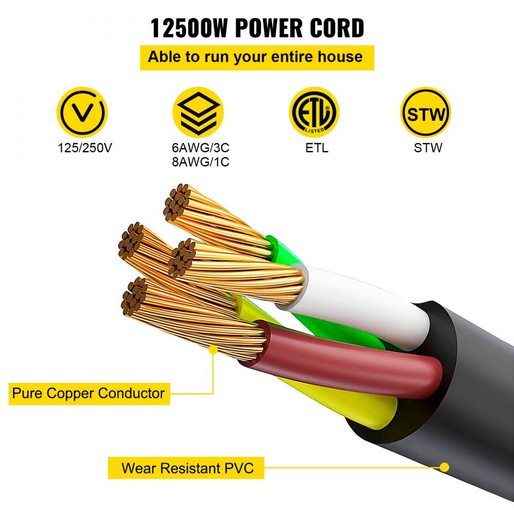 VEVOR Heavy Duty 15 ft 50 Amp RV Extension Cord Power Supply Cable w/Molded Connector&Handles 125V/250V