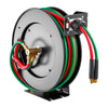 VEVOR Retractable Welding Hose Reel, 1/4-Inch x 50FT Twin Oxygen Acetylene Rubber Hose Max 300PSI - T Grade, Ceiling/Wall Mount Heavy Duty Steel Hose Reel Auto-Rewind, Ideal for Workshops Garages