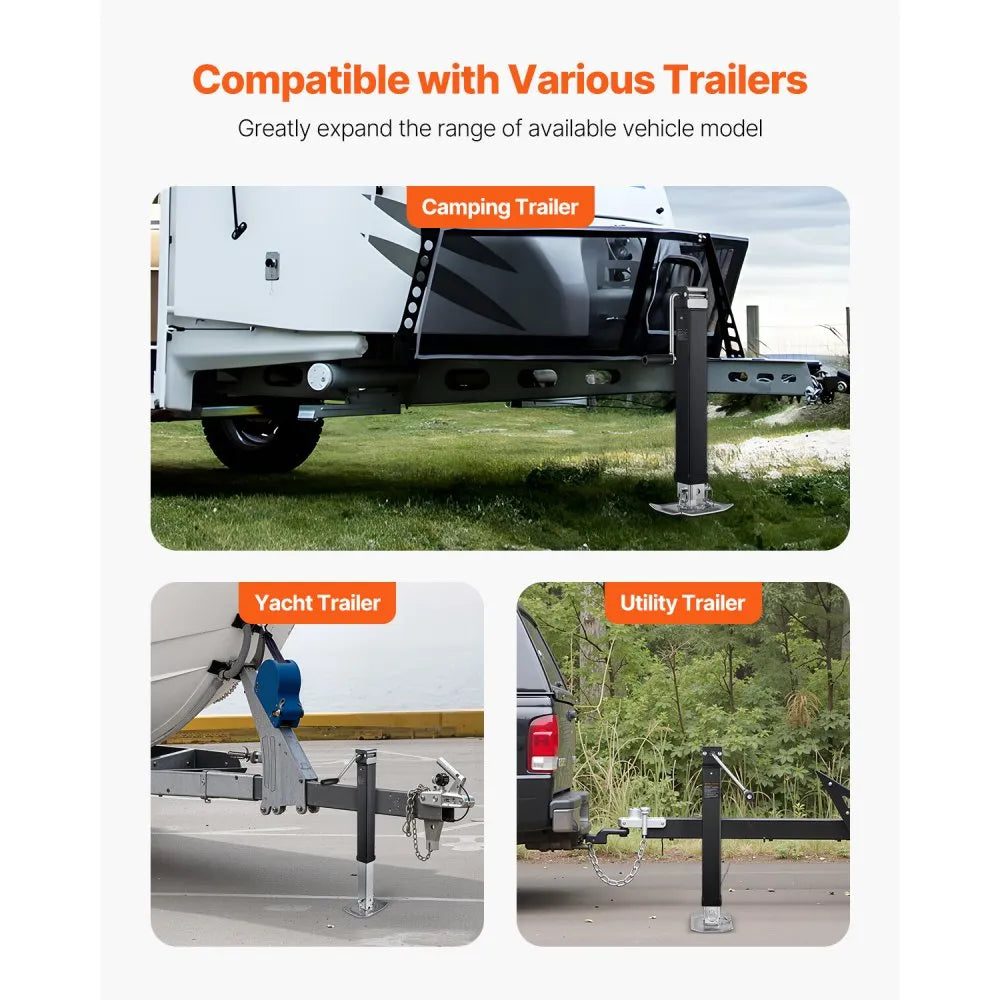 VEVOR Trailer Jack, 8000 lbs Dynamic Load Capacity, Weld-on Pipe-Mount Swivel Trailer Jack with Ergonomic Handle, 15-inch Vertical Travel, Suitable for RV, Horse, Utility, Camping and Yacht Trailers