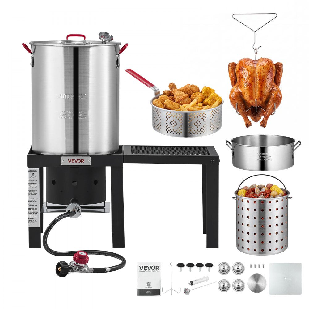 Vevor Turkey Fryer Set 30 qt Outdoor Cooker Seafood Boiler with Basket, Side Table & Stand New
