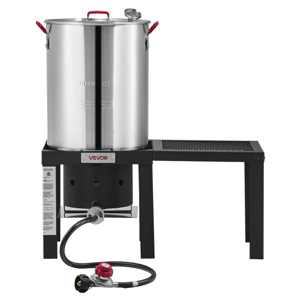 VEVOR 30 QT Turkey Fryer Set and Seafood Boiler Aluminum Deep Frying Pot, Outdoor Cooker for Crawfish, Crab, Lobster, Complete Cooking Kit with Basket, Side Table, Stand, 54,000 BTU Propane Burner