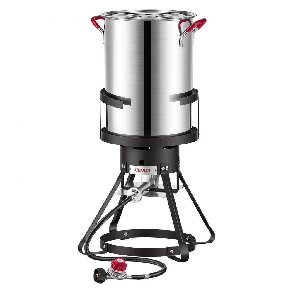 VEVOR 30 QT Turkey Fryer Set and Seafood Boiler Stainless Steel Frying Pot, Outdoor Cooker for Crawfish, Crab, Shrimp, Lobster, Complete Deep Cooking Kit with Basket, Stand, 54,000 BTU Propane Burner