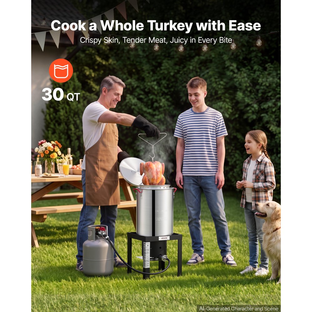 VEVOR 30 Qt. Turkey and 10 Qt. Fish Fryer Seafood Deep Boiler Aluminum, Outdoor Cooker for Crawfish, Crab, Shrimp, Lobster, Complete Steamer Kit with Basket, Stand, and 54,000 BTU Propane Burner