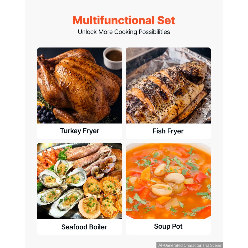 VEVOR 30 Qt. Turkey and 10 Qt. Fish Fryer Seafood Deep Boiler Aluminum, Outdoor Cooker for Crawfish, Crab, Shrimp, Lobster, Complete Steamer Kit with Basket, Stand, and 54,000 BTU Propane Burner