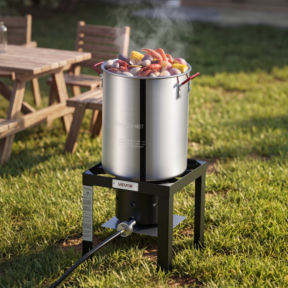 VEVOR 30 Qt. Turkey and 10 Qt. Fish Fryer Seafood Deep Boiler Aluminum, Outdoor Cooker for Crawfish, Crab, Shrimp, Lobster, Complete Steamer Kit with Basket, Stand, and 54,000 BTU Propane Burner