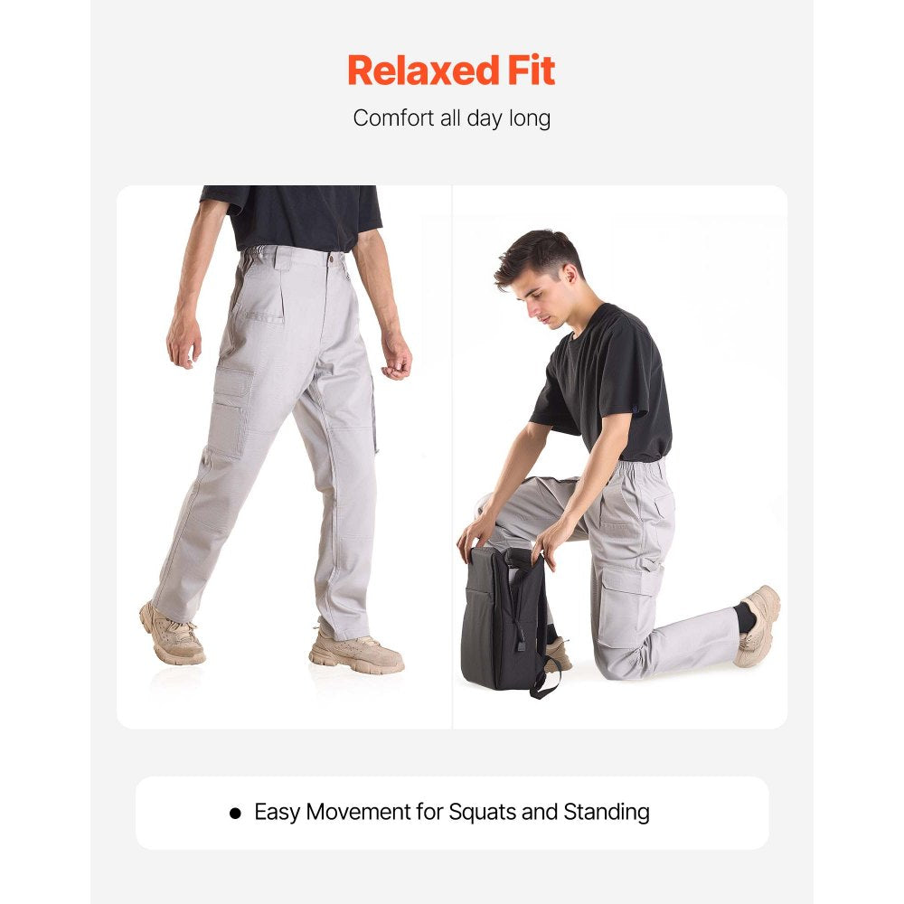 VEVOR FR Pants for Men, 9 oz 100% Cotton, Flame-Resistant Cargo Pants with Multi-Pockets and Elastic Waist, Reinforced Tear-proof Stitching, Ideal for Welding Work and Casual Wear, M Size, Gray