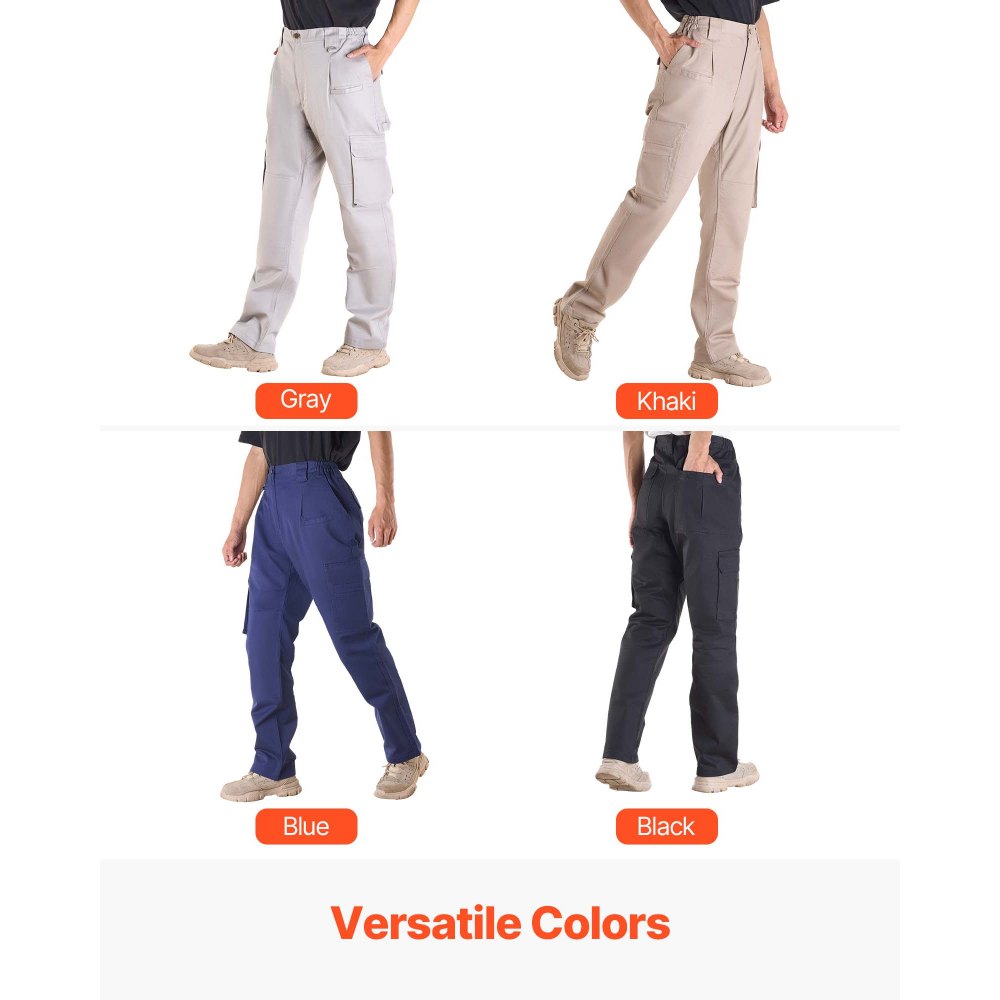 VEVOR FR Pants for Men, 9 oz 100% Cotton, Flame-Resistant Cargo Pants with Multi-Pockets and Elastic Waist, Reinforced Tear-proof Stitching, Ideal for Welding Work and Casual Wear, M Size, Gray