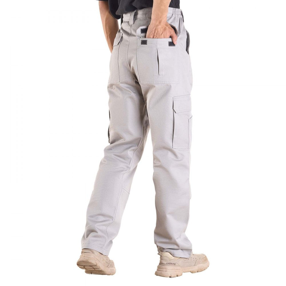 VEVOR FR Pants for Men, 9 oz 100% Cotton, Flame-Resistant Cargo Pants with Multi-Pockets and Elastic Waist, Reinforced Tear-proof Stitching, Ideal for Welding Work and Casual Wear, M Size, Gray