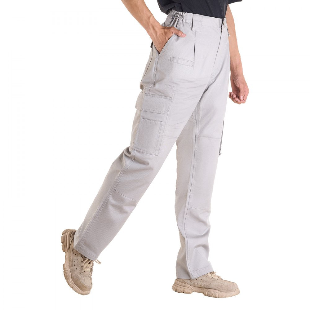 VEVOR FR Pants for Men, 9 oz 100% Cotton, Flame-Resistant Cargo Pants with Multi-Pockets and Elastic Waist, Reinforced Tear-proof Stitching, Ideal for Welding Work and Casual Wear, M Size, Gray
