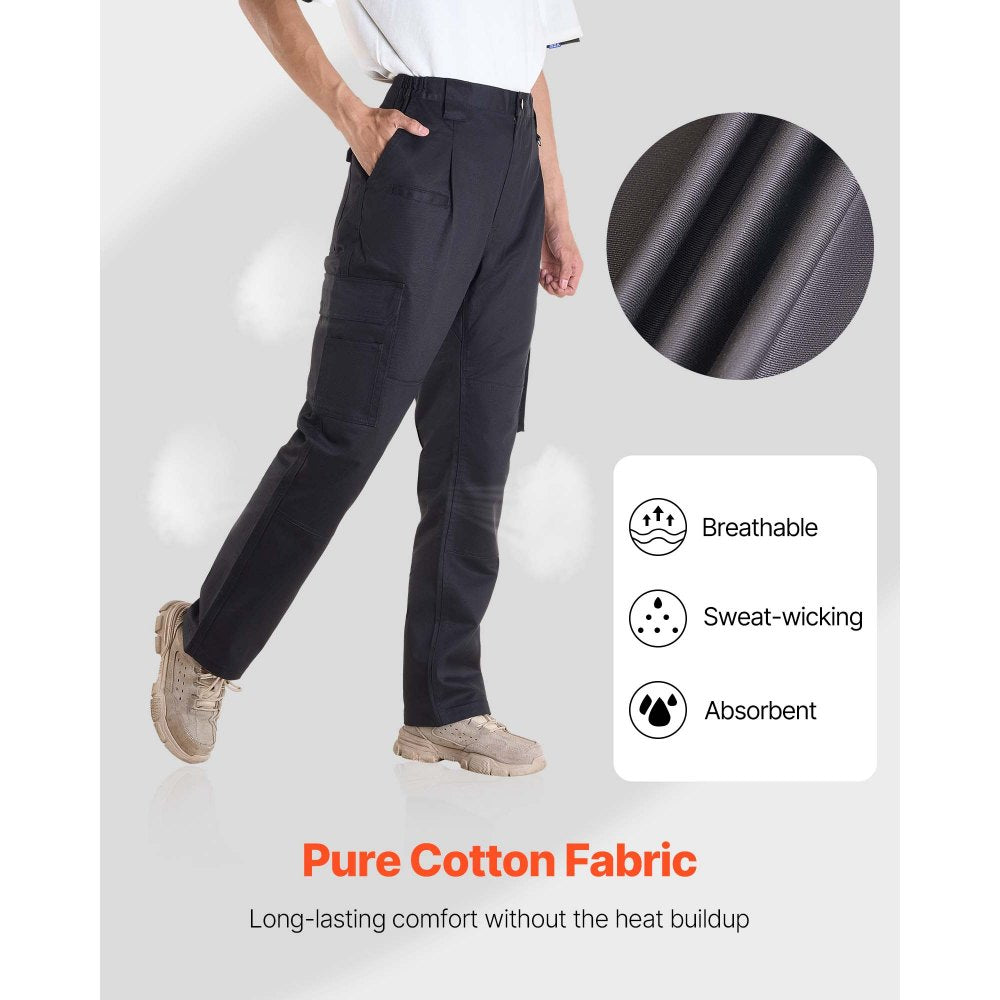 VEVOR FR Pants for Men, 9 oz 100% Cotton, Flame-Resistant Cargo Pants with Multi-Pockets and Elastic Waist, Reinforced Tear-proof Stitching, Ideal for Welding Work and Casual Wear, M Size, Black