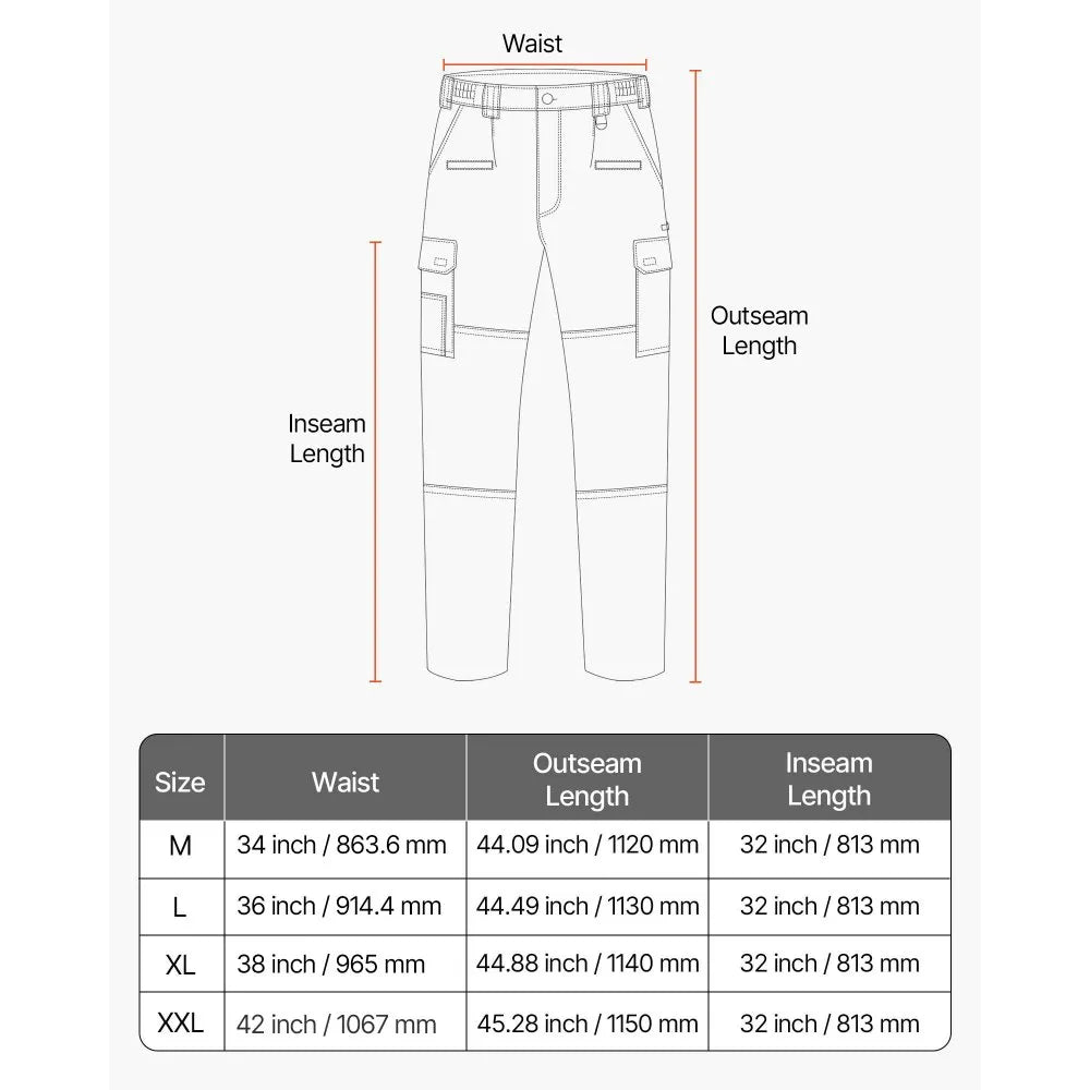 VEVOR FR Pants for Men, 9 oz 100% Cotton, Flame-Resistant Cargo Pants with Multi-Pockets and Elastic Waist, Reinforced Tear-proof Stitching, Ideal for Welding Work and Casual Wear, XL Size, Khaki
