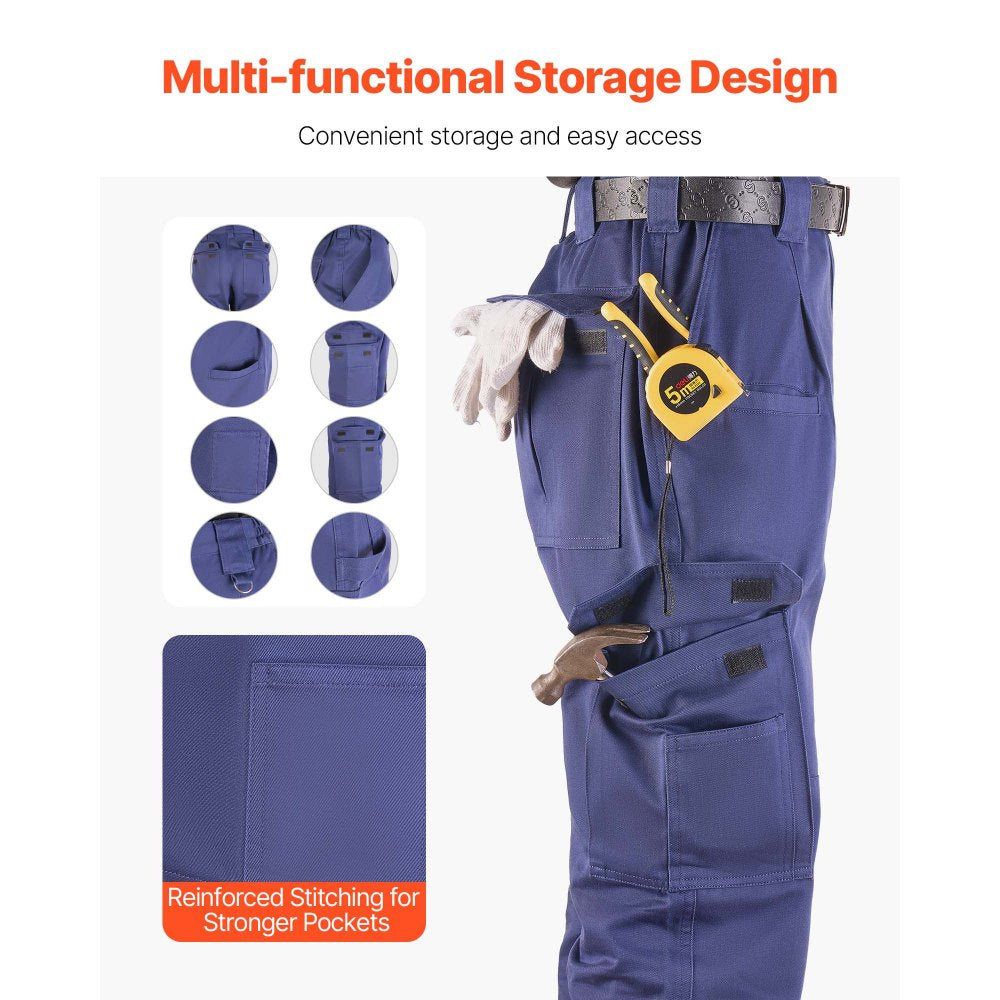 VEVOR FR Pants for Men, 9 oz 100% Cotton, Flame-Resistant Cargo Pants with Multi-Pockets and Elastic Waist, Reinforced Tear-proof Stitching, Ideal for Welding Work and Casual Wear, XXL Size, Dark Blue