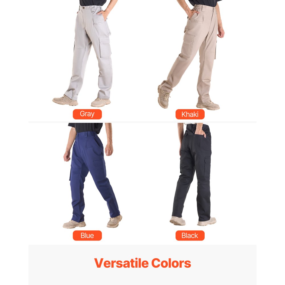 VEVOR FR Pants for Men, 9 oz 100% Cotton, Flame-Resistant Cargo Pants with Multi-Pockets and Elastic Waist, Reinforced Tear-proof Stitching, Ideal for Welding Work and Casual Wear, XXL Size, Dark Blue