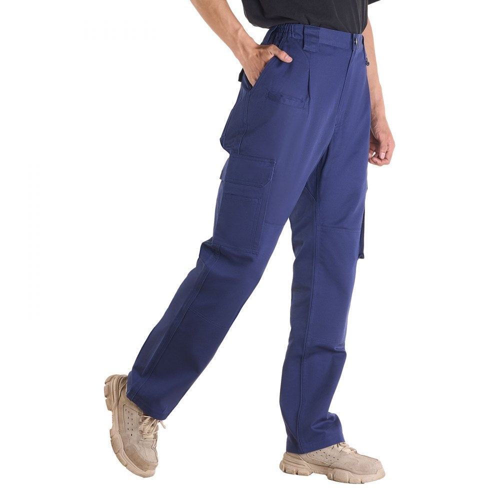 VEVOR FR Pants for Men, 9 oz 100% Cotton, Flame-Resistant Cargo Pants with Multi-Pockets and Elastic Waist, Reinforced Tear-proof Stitching, Ideal for Welding Work and Casual Wear, XXL Size, Dark Blue