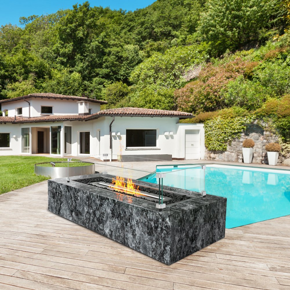 VEVOR Glass Wind Guard for Rectangular Fire Pit Table 30 x 14 x 7.5 Inch, 0.31 inch Thick and Sturdy Tempered Glass Panel with Hard Aluminum Corner Bracket & Rubber Feet, Easy to Assemble