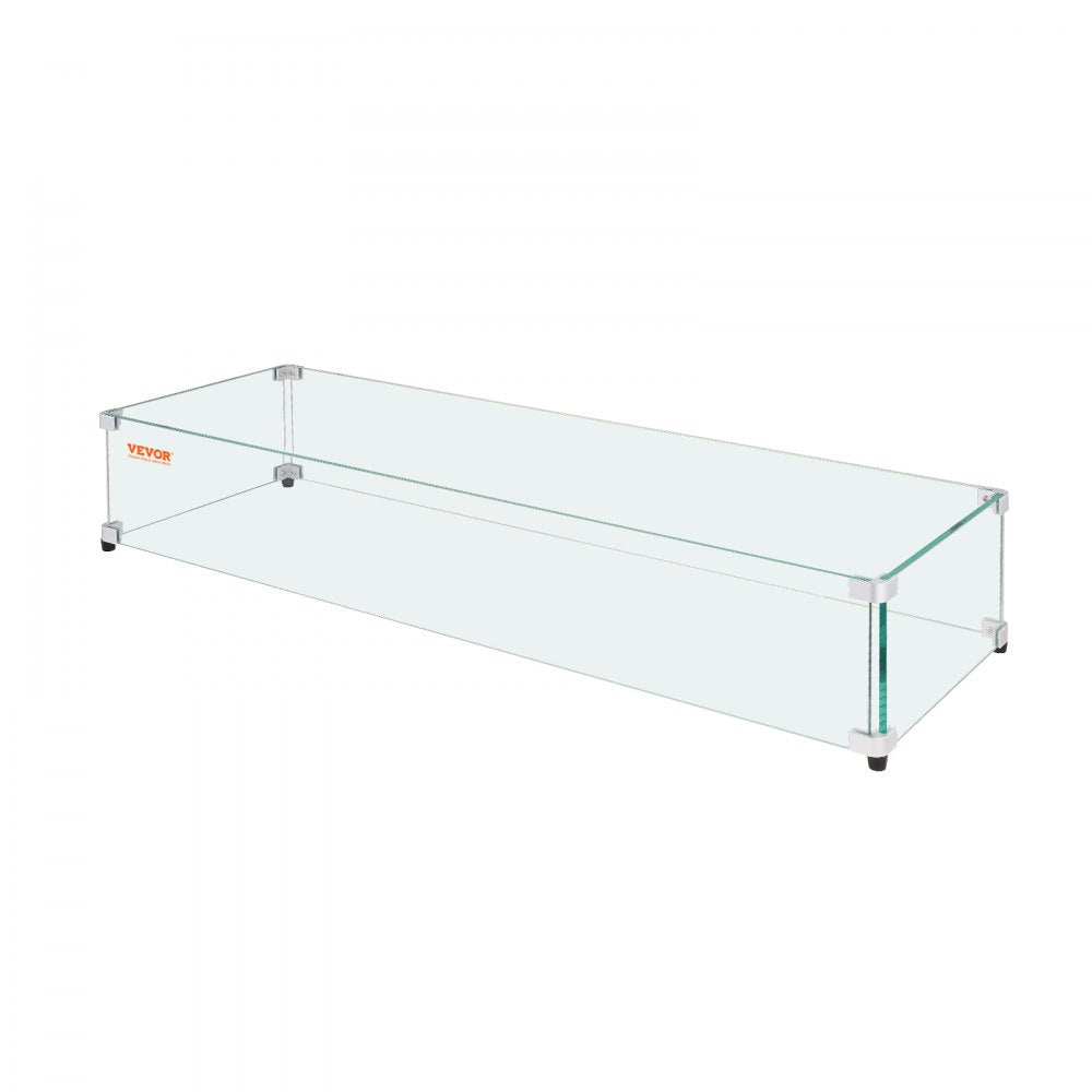 VEVOR Glass Wind Guard for Rectangular Fire Pit Table 30 x 14 x 7.5 Inch, 0.31 inch Thick and Sturdy Tempered Glass Panel with Hard Aluminum Corner Bracket & Rubber Feet, Easy to Assemble