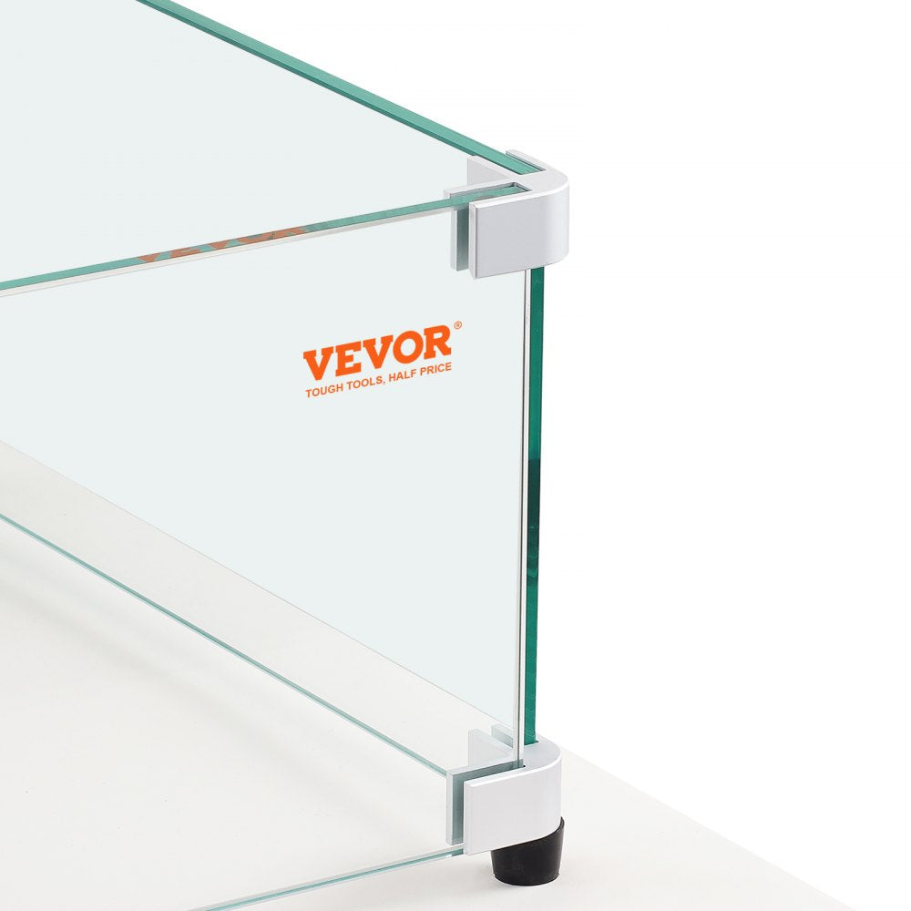 VEVOR Glass Wind Guard for Rectangular Fire Pit Table 30 x 14 x 7.5 Inch, 0.31 inch Thick and Sturdy Tempered Glass Panel with Hard Aluminum Corner Bracket & Rubber Feet, Easy to Assemble