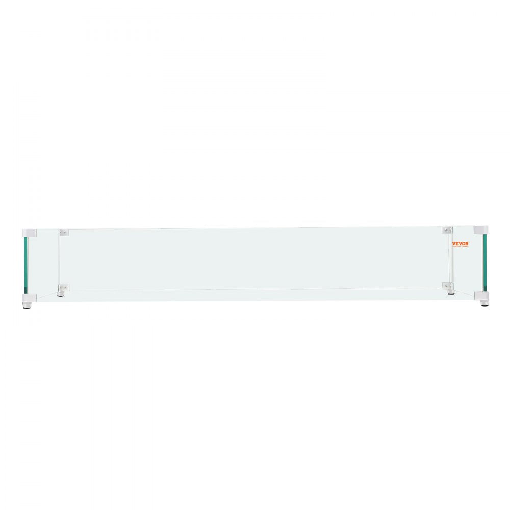 VEVOR Gas Fire Pit Wind Guard for Square Fire Table, 23.5 x 7.5 x 6.5 inch Clear Tempered Wind Guard for Firepits, 0.31 inch Thick Square Glass Shield, Glass Panel with Hard Corner Bracket & Feet